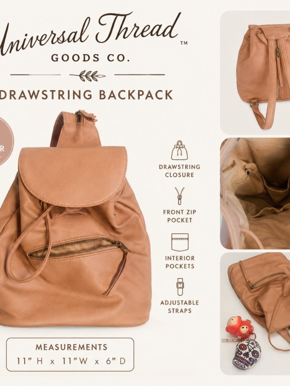 Universal Thread Faux Leather Drawstring Backpack Blush Pink Casual Travel Bag